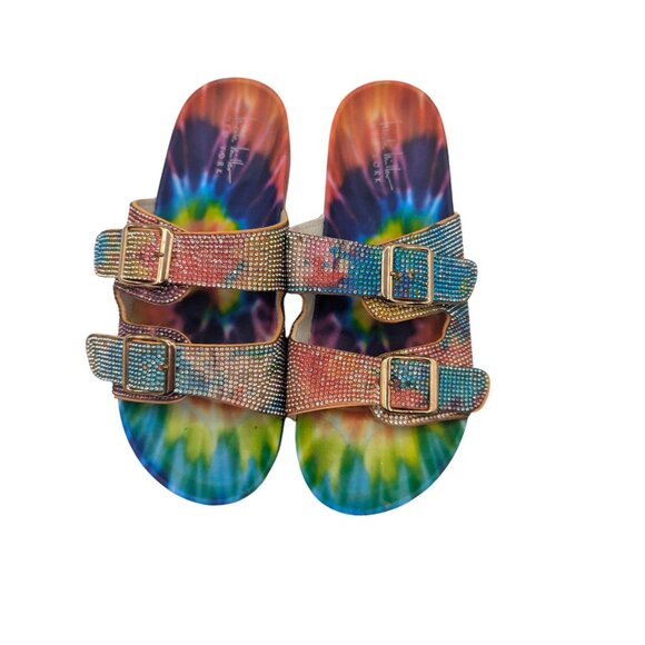 Nicole Miller tie dye rhinestone 2 buckle sandals Size 8 - Picture 1 of 10